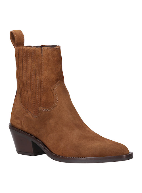 Botines camel de mujer, estilo contemporáneo, adecuados para combinar con vestidos y jeans.