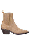 Botín taupe de mujer, elegante taco de bloque, adecuado para eventos informales.