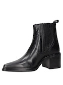 Botín de cuero negro para mujer con tacón bloque de 6.5 cm y punta puntiaguda.