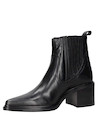 Botín de cuero negro para mujer con tacón bloque de 6.5 cm y punta puntiaguda.