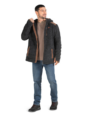 Detalles en tabaco en los hombros y cremalleras, aportando un toque rústico.