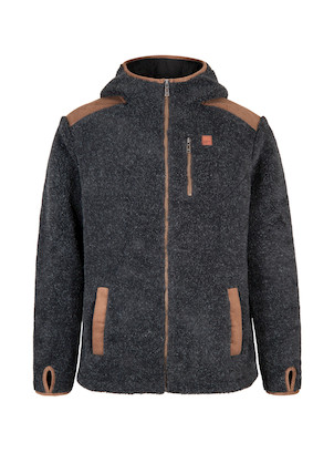 Chaqueta de hombre gris oscuro con efecto jaspeado mineral, ideal para actividades al aire libre.