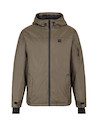 Parka de nylon resistente en tono oliva, con capucha ajustable para mayor comodidad.