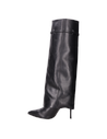Bota de cuero negro con punta afilada, ideal para eventos formales y looks sofisticados.
