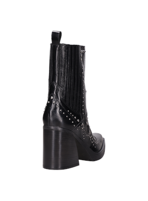 Botín negro de mujer con tacón de bloque de 8.5 cm, perfecto para destacar en cualquier ocasión.