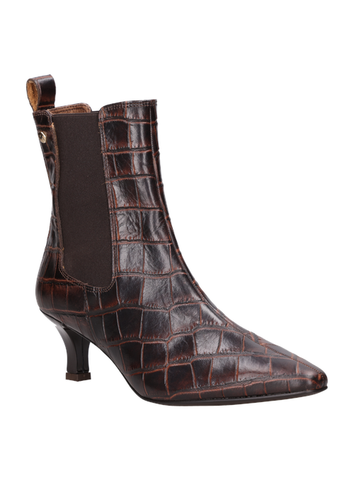 Botín femenino en tono chocolate, diseñado para elevar cualquier atuendo formal con sofisticación.