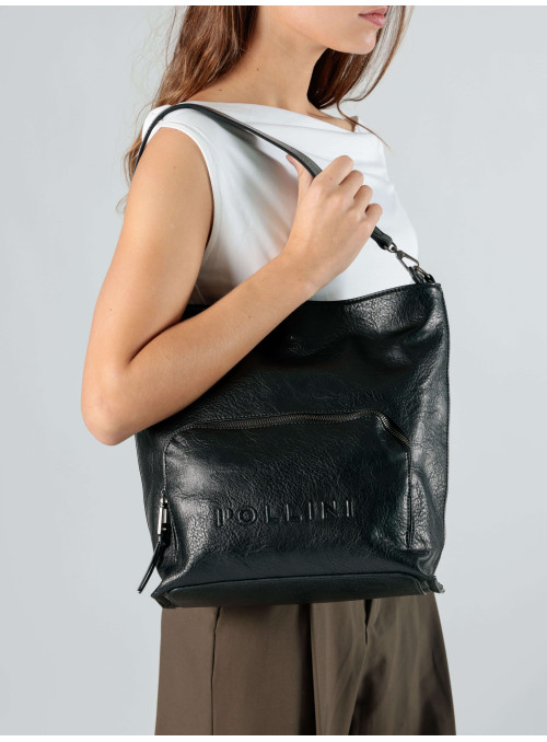 Bolso tote negro de mujer en material PU con textura, ideal para uso casual y diario.