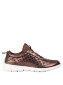 confortable zapatilla bronce de cuero femenino, forro textil suave