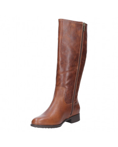 Bota de cuero café para mujer, de caña alta y diseño clásico, ideal para un look casual y sofisticado.