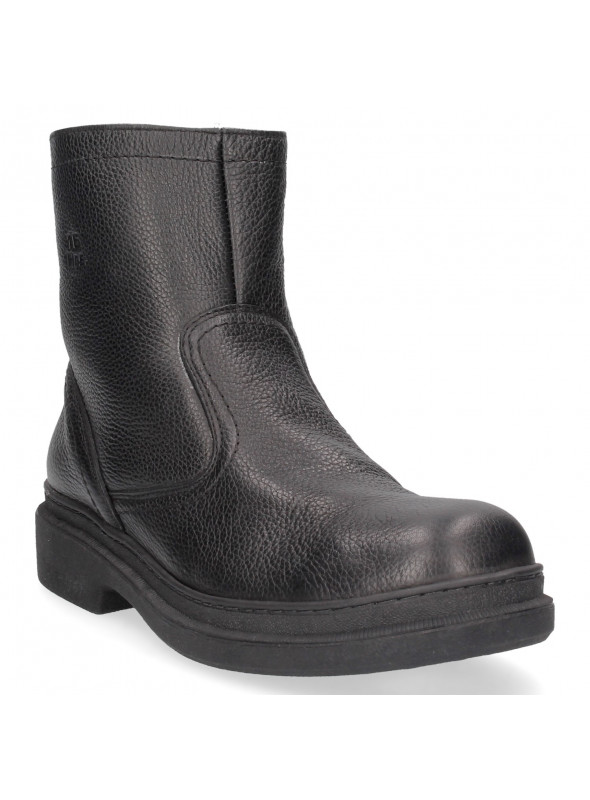 Botín casual de cuero negro para hombre, versátil para climas fríos, sin adornos, adecuado para ocasiones semi-formales.