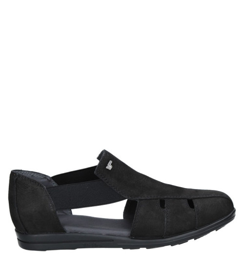 Sandalia Sheen Mujer Sandalia negra para mujer, cuero suave, estilo casual y taco bajo.