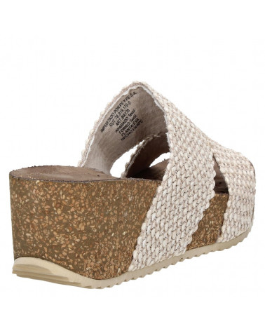 Sandalia de mujer beige, diseño moderno y versátil, punta abierta.