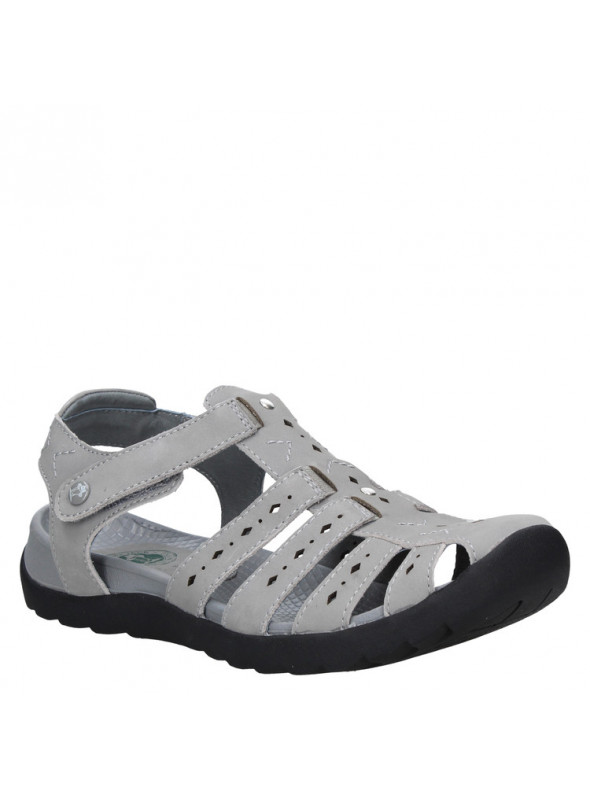 Sandalia negra de cuero para mujer, estilo casual, ideal para verano.