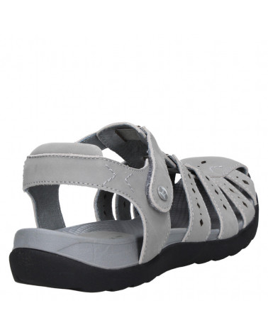 Sandalia de cuero gris para mujer, perfecta para actividades al aire libre.