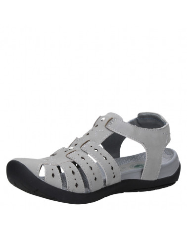 Sandalia gris de cuero para mujer, estilo casual, ideal para verano.