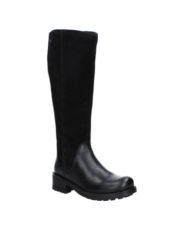 Bota casual de cuero negro para mujer, ideal para invierno y estilo moderno.