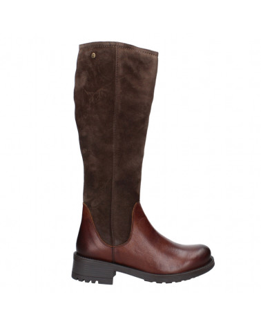 puntas redondas y caña alta en bota de cuero café para mujer
