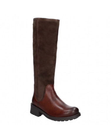 bota de cuero café casual para mujer con taco bloque de 5 cm