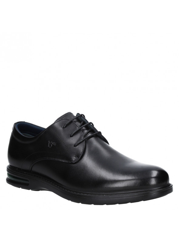 Zapato derby negro de cuero para hombre, estilo casual, elegante y cómodo.