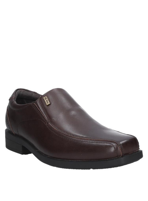 Zapato de vestir marrón para hombre con punta cuadrada y taco plano de 2 cm.