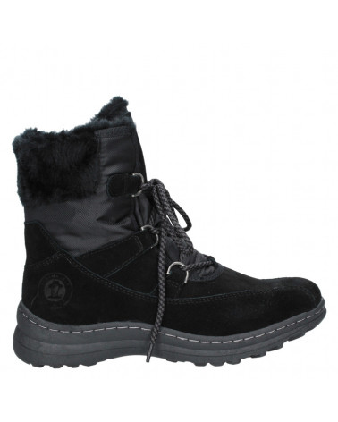 Botín de mujer en cuero negro, forro de chiporro para abrigo y confort.