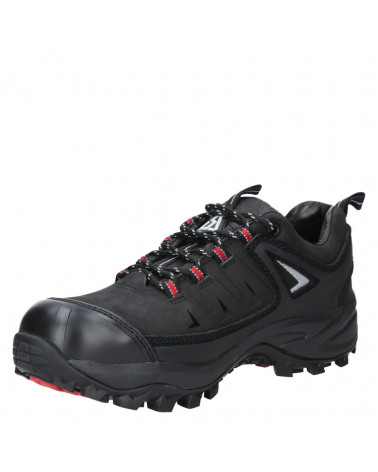 Calzado masculino negro de estilo outdoor, resistente y funcional, óptimo para caminatas y trabajo en condiciones adversas.