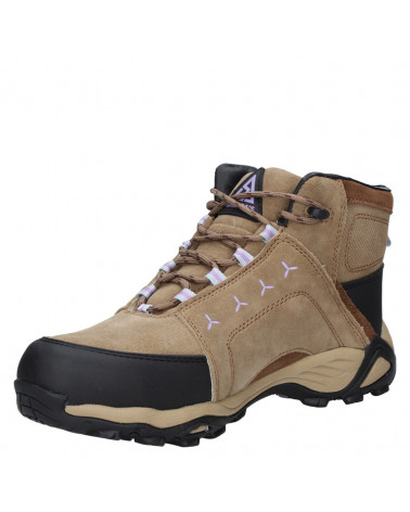 Zapato camel de mujer con suela gruesa dentada, proporciona estabilidad y tracción en terrenos irregulares.