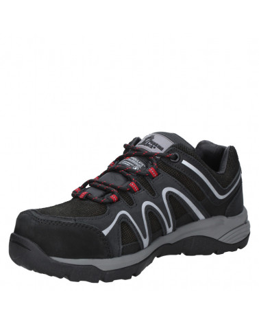 Calzado de seguridad negro masculino, diseño funcional y duradero, perfecto para caminatas urbanas y naturales.