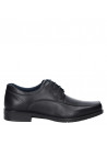Zapato de cuero negro para hombre estilo vestir, punta cuadrada y taco plano.