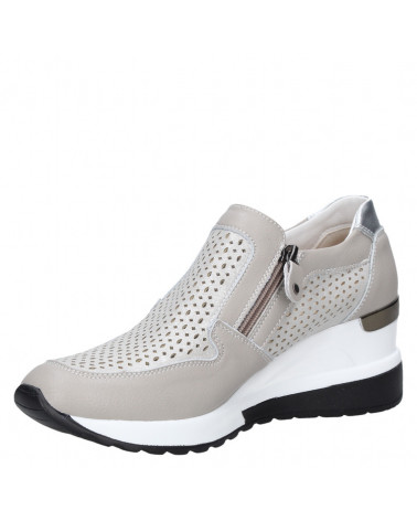 Calzado de cuero gris para mujer, diseño moderno y estiloso.