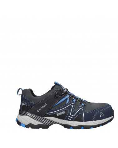 Zapato azul de seguridad para hombre, ojales reforzados y entresuela amortiguada, cómodo para senderismo.