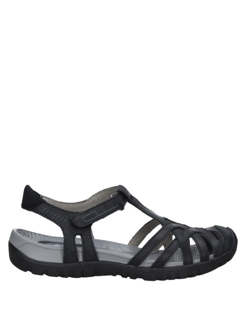 Sandalia Evadine Mujer Sandalia de cuero negro para mujer, ajuste personalizado y comodidad en entornos naturales y paseos informales.