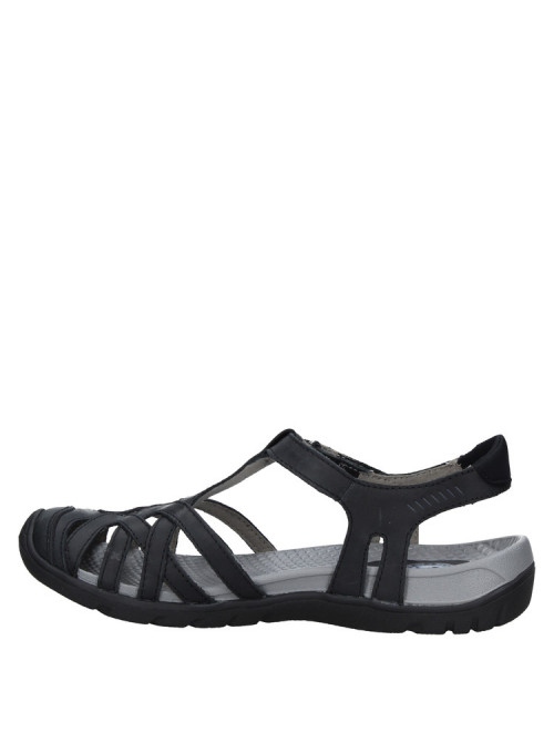 Calzado casual de cuero negro con múltiples tiras en el empeine y cierre de velcro en el talón, sujeción óptima. Calzado casual de cuero negro con múltiples tiras en el empeine y cierre de velcro en el talón, sujeción óptima.