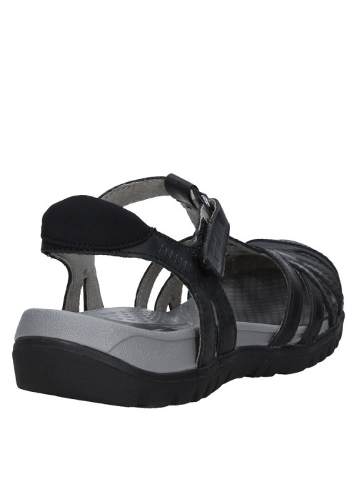 Sandalia negra de cuero para mujer con diseño robusto y funcional, ideal para actividades al aire libre, estilo casual. Sandalia negra de cuero para mujer con diseño robusto y funcional, ideal para actividades al aire libre, estilo casual.