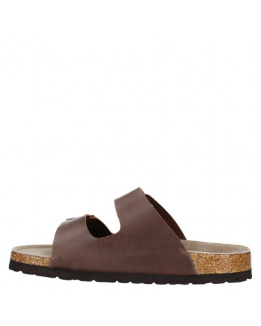 Calzado normcore marrón de cuero para mujer, ideal para un look casual y cómodo con detalles de corcho en la suela.