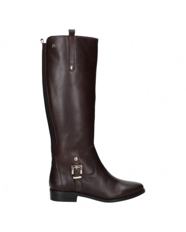 bota alta de cuero marrón para mujer, estilo casual y elegante con taco bloque de 3 cm