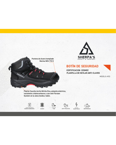 Zapato de seguridad unisex negro con refuerzos en punta y talón, ideal para actividades al aire libre por su durabilidad.