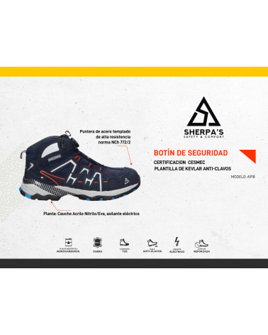 Zapato de seguridad azul para hombre con diseño moderno y deportivo, ideal para actividades urbanas y al aire libre.