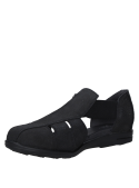 Sandalia plana de cuero negro para mujer, estilo casual, punta redonda.