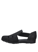 Sandalia de cuero negro para mujer, cómoda y ligera, diseño casual.