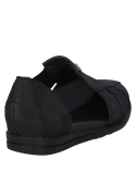 Sandalia negra de cuero para mujer, estilo casual con taco plano de 2 cm.