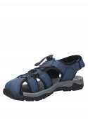 Cómoda sandalia azul de hombre, material PU, diseño casual para uso diario en casa.