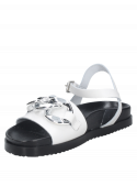 Calzado de cuero blanco para mujer, sandalia con taco plano de 3 cm, perfecta para el parque.