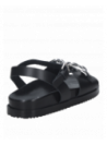 Sandalia de cuero negro para mujer, diseño llamativo y cómodo, adecuada para uso diario.