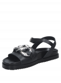 Calzado de cuero negro, sandalia femenina informal, perfecta para mantener frescura y comodidad.