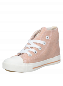 zapatilla rosada casual para niña con taco plano de 2 cm y caña baja.
