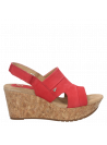 Sandalia casual de cuero rojo con diseño abierto, adecuada para un look relajado.