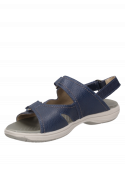Sandalia azul de cuero para mujer, estilo informal, con taco plano de 3 cm y punta abierta.