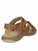 Sandalia casual de cuero café para mujer, perfecta para comodidad diaria y libertad al caminar.