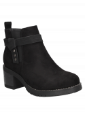 Botín negro para mujer, informal y moderno, altura de taco 6.5 cm, combina con tendencias actuales.